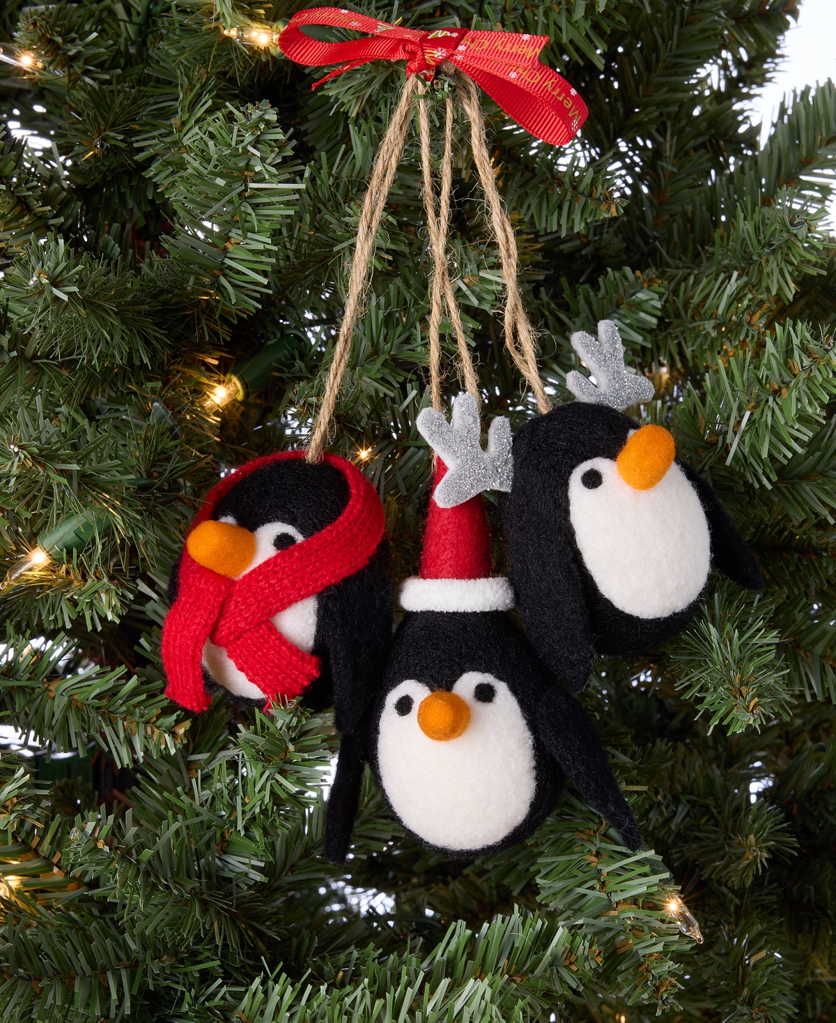 Holiday Lane Tiny Tidings Wool Three Penguins Ornament, Macy's Exclusive In Transparent