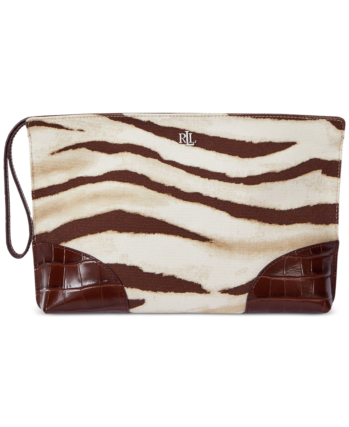 Zebra-Print Canvas & Leather Large Pouch - Zebra/dark Hickory