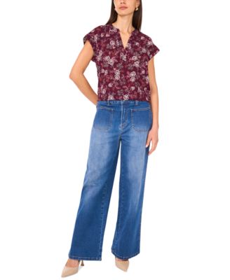 Vince Camuto - Women's Floral-Print Split-Neck Top