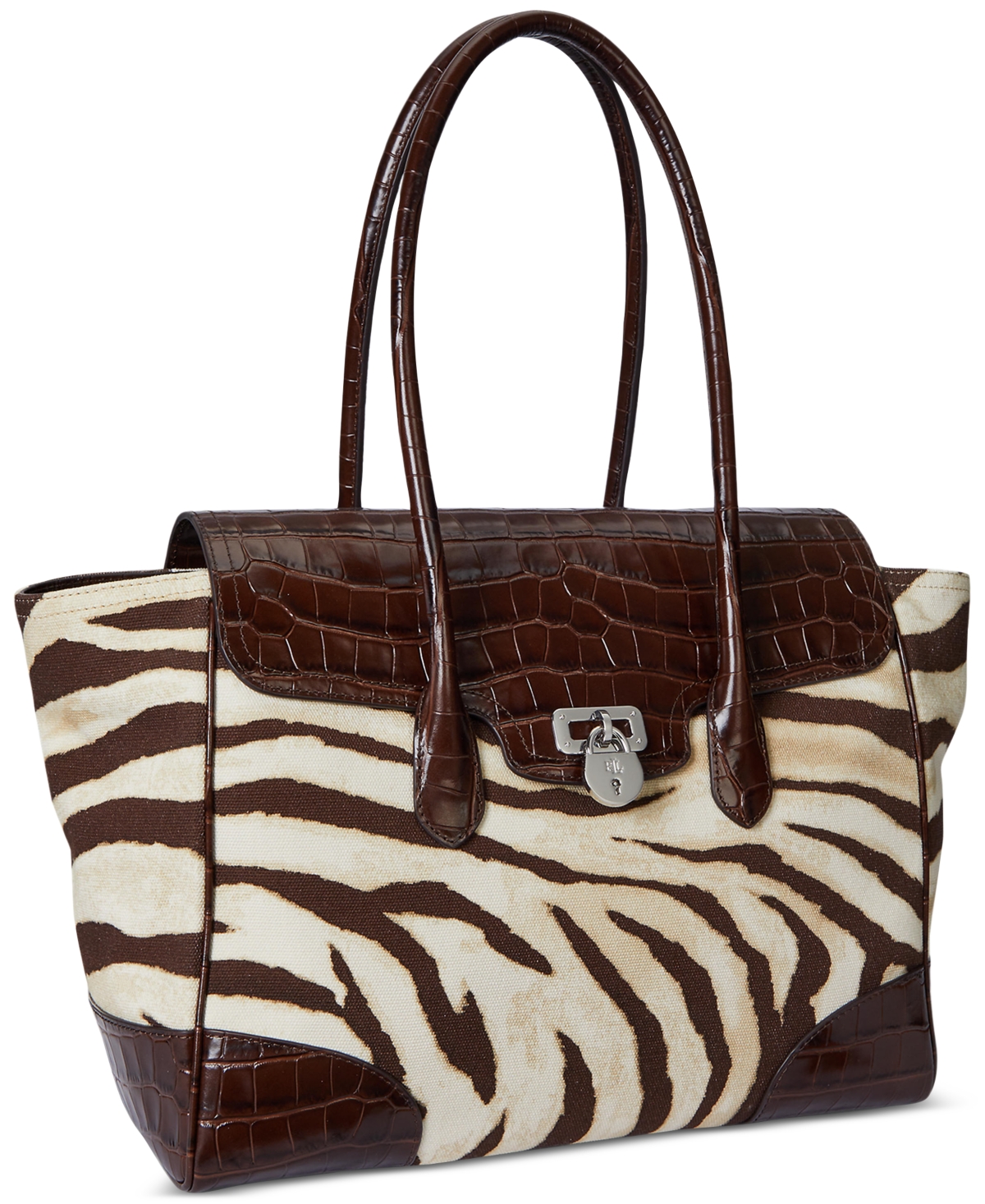 Ralph Lauren Zebra-print Canvas Extra Large Tanner Satchel In Brown