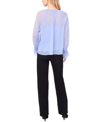 Women's Ruffle-Front Long-Sleeve Blouse