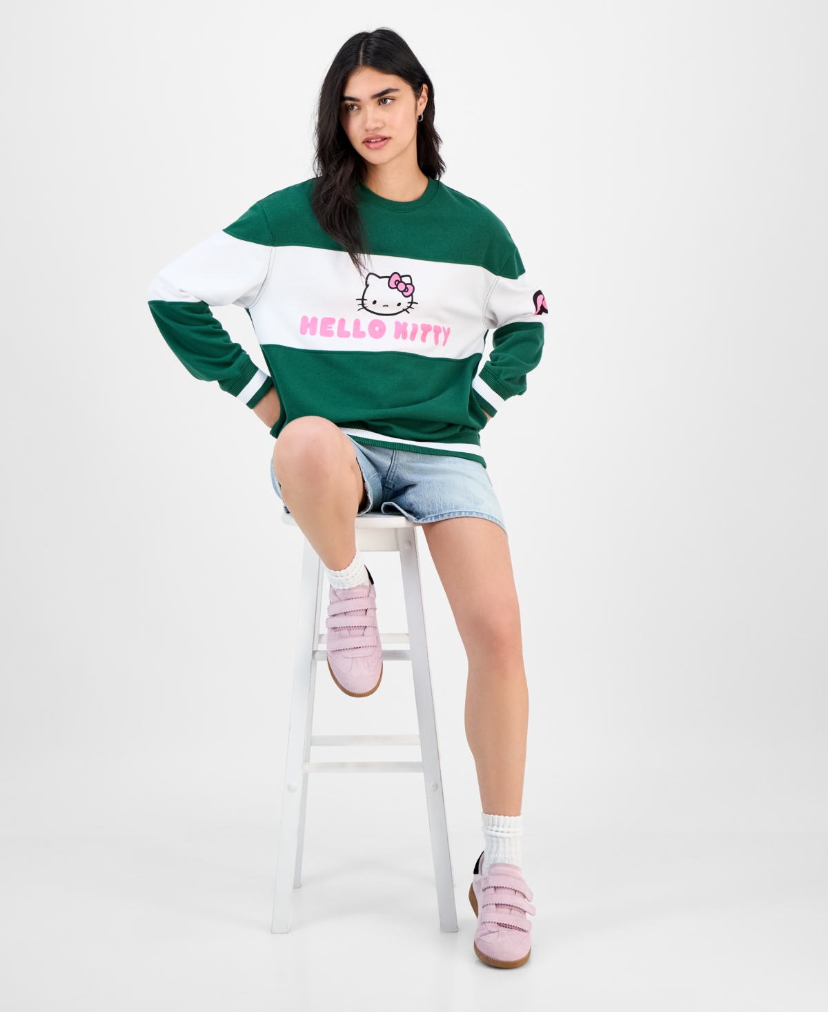 Love Tribe Trendy Plus Size Hello Kitty Sweatshirt In Green