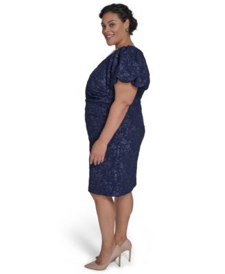 Plus Size Puff-Sleeve Jacquard Sheath Dress