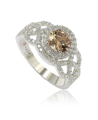 Suzy Levian Sterling Silver Cubic Zirconia Braided Halo Brown Bridal Center Stone Ring