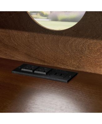 Small Cabinet with USB Charging Ports & Outlet Hole & 4 Solid Wood Legs