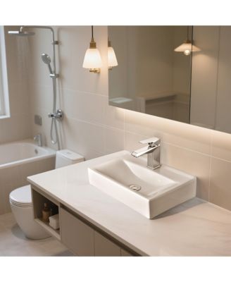 18 1/8" x 12 3/16" x 4 5/16" Wall Mount Ceramic Sink with Modern Bathroom Single Handle Faucet Chrome Combo