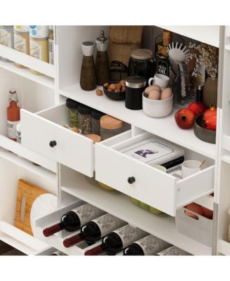 White 2-door 68.9-inch high multifunctional cabinet, storage cabinet, Pantry (including wine drawer/wine glass holder)