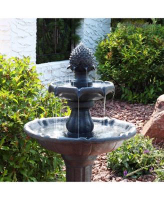 46" H Outdoor 2-Tier Pineapple Solar Water Fountain with Battery Backup
