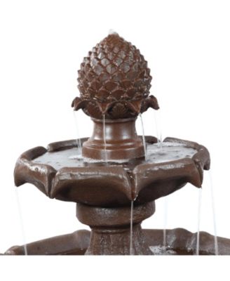 46" H Outdoor 2-Tier Pineapple Solar Water Fountain with Battery Backup