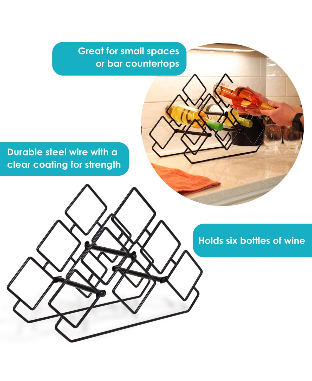 Sunnydaze Decor Modern 6-Bottle Triangular Wine Rack - Indoor Steel Wire Tabletop Accent