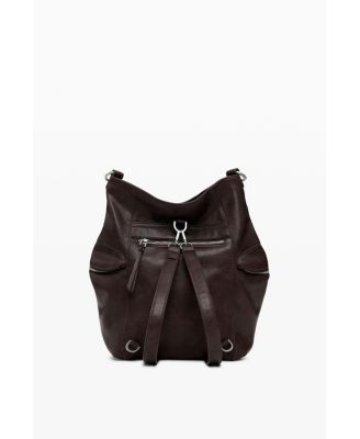Women's Large logo suede-effect backpack