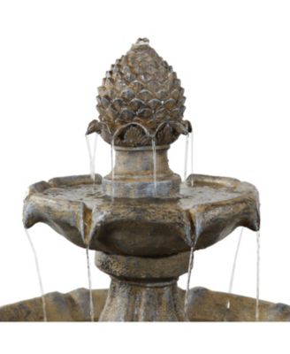  46" H Outdoor 2-Tier Pineapple Solar Water Fountain with Battery Backup