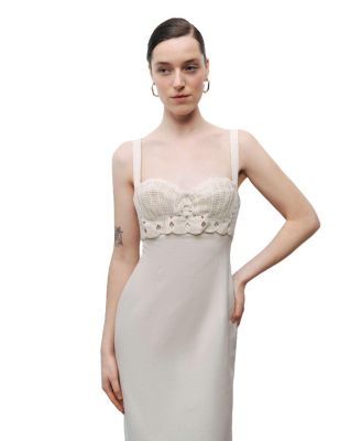 Women's Linen Brode Detailed Sweetheart Maxi Dress