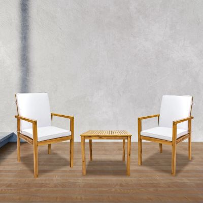 Rodanthe Acacia Wood Outdoor Dining Armchairs with Cushions - 2pk - Natural/Bone White