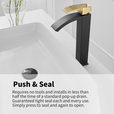Waterfall Single Hole Single Handle Bathroom Vessel Sink Faucet With Pop Up Drain Without Overflow In Matte Black & Gold