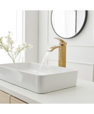Waterfall Single Hole Single Handle Bathroom Vessel Sink Faucet With Pop Up Drain Without Overflow In Matte Black & Gold