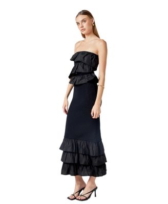 Women's Mixed Media Strapless Fitted Maxi Dress