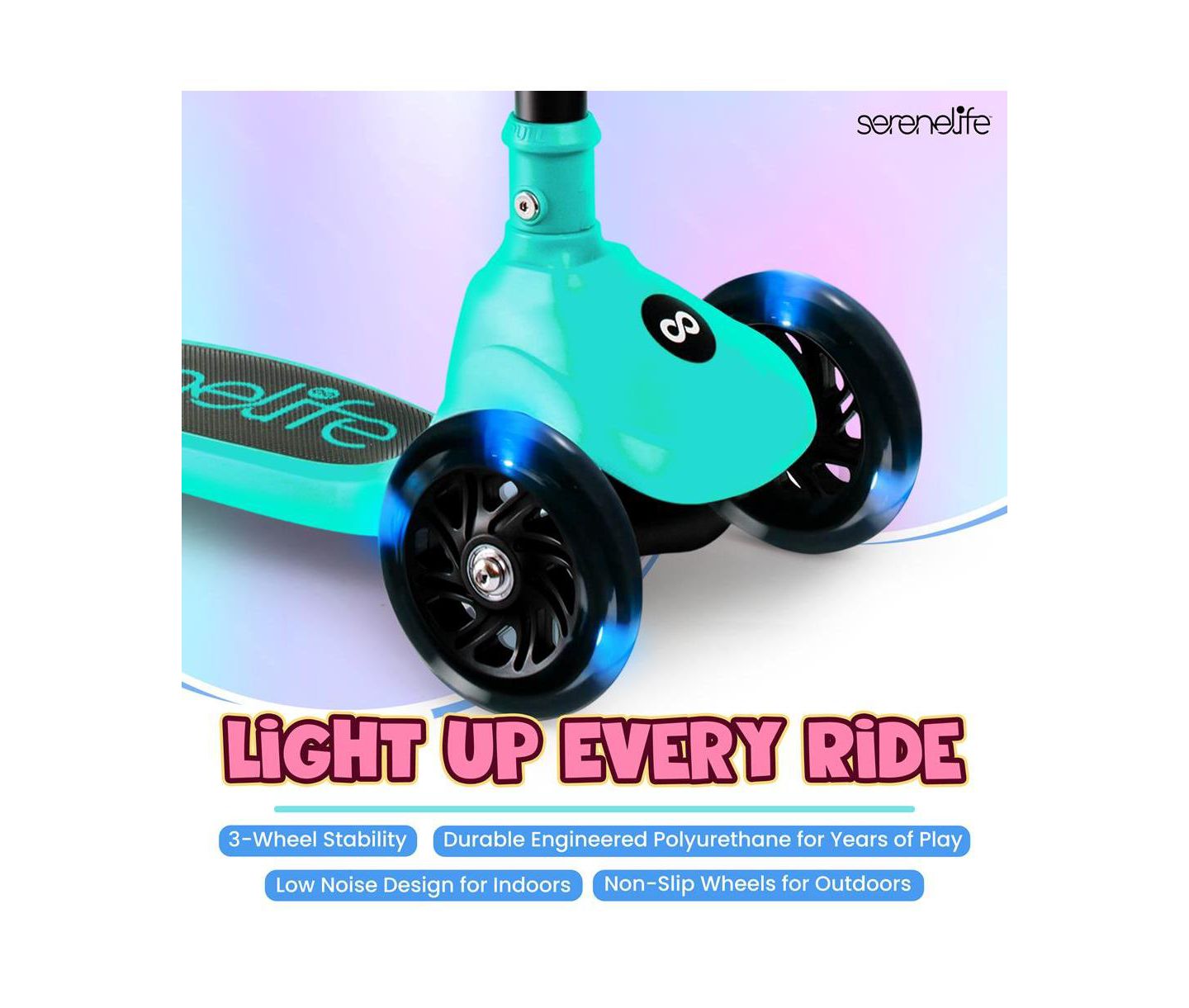 Детская игрушка SereneLife 3-Wheel Foldable Scooter with LED Wheel Lights, Kids Scooter, Ages 3+, цвет: Синий — фото 5