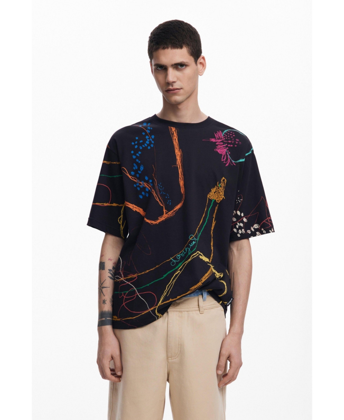 Men's Short-sleeve T-shirt with drawings - Black