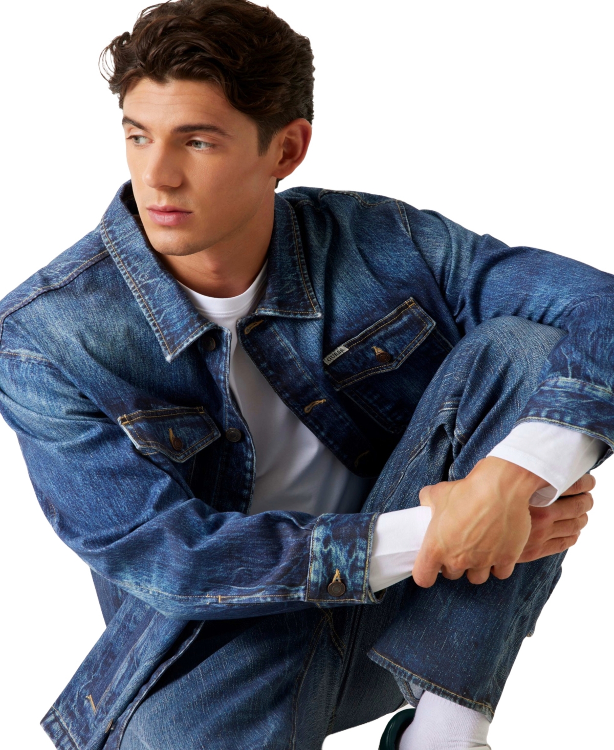 Guess Men's Billy Long-sleeve Trucker Jacket In Blue