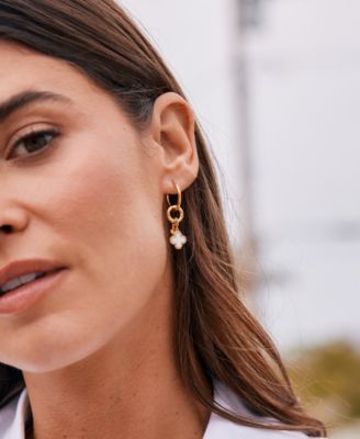 Chatham Gold Plated Clover Cultivated Pearl Charm Hoop Earrings