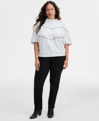 Plus Size Elbow-Sleeve Mock-Neck Top