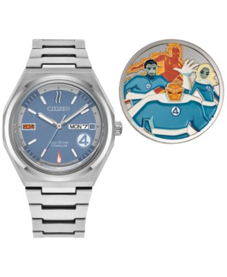 Eco-Drive Men's Marvel Fantastic Four Zenshin Silver-Tone Super Titanium Bracelet Watch 40mm Gift Set