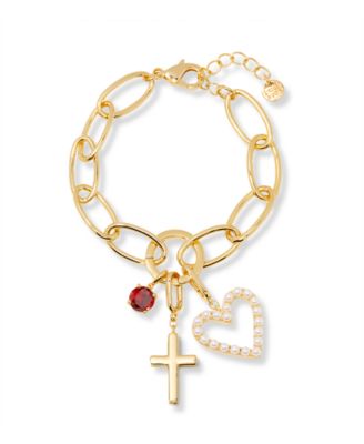 Gold Plated Cami Birthstone Cross Charm Chain Bracelet