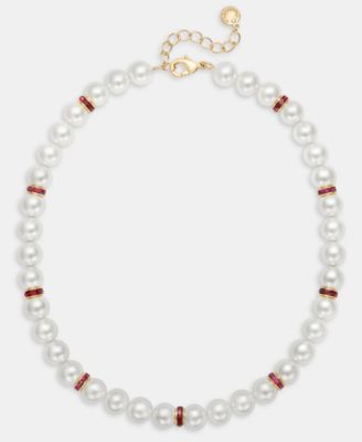 Charter Club - Color Pav&eacute; & Imitation Pearl Beaded Collar Necklace, 16" + 2" extender