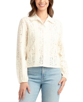 BCX - Juniors' Textured Lace Button-Front Shirt