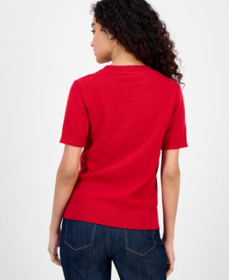 Women's Cotton Cable-Knit Short-Sleeve Sweater