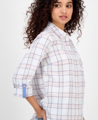 Women's Providence Plaid Cotton Roll-Tab-Sleeve Shirt