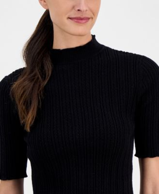 Petite Mock-Neck Short-Sleeve Sweater 