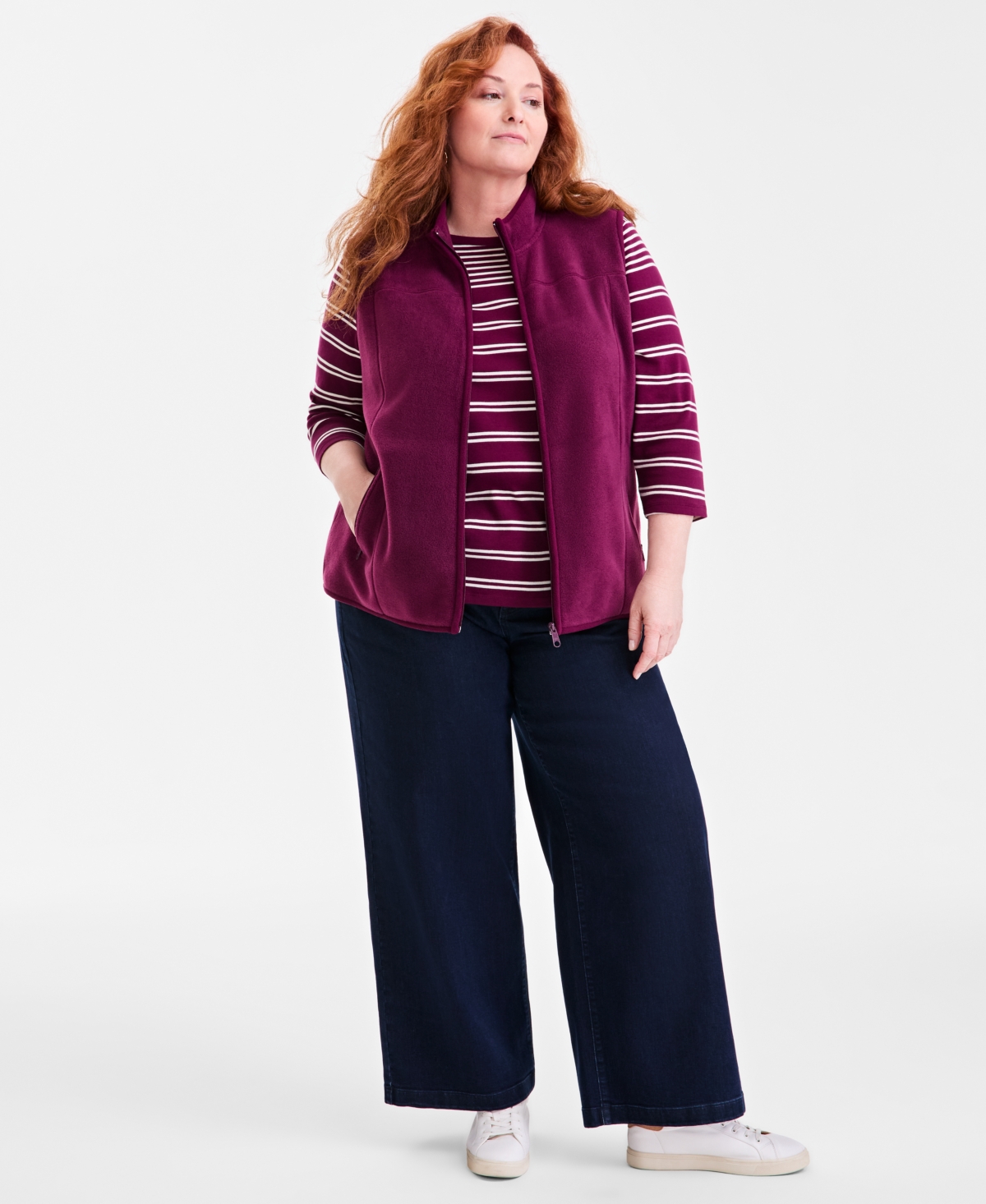 Style & Co Plus Size Solid Polar Fleece Vest, Exclusively At Macy's In Pink