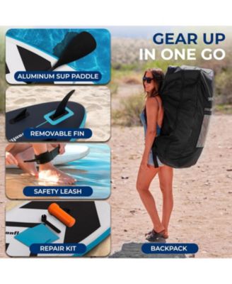 Free-Flow Welded Inflatable Stand-Up Paddle-Board with Double-Action Hand Pump, 3-Shaft Aluminum Paddle, Leash, Fin, Repair Kit and Backpack (Black)