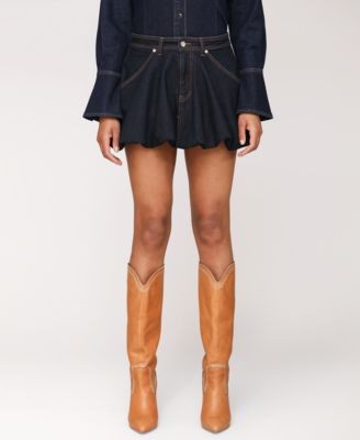 Avec Les Filles - Women's Bubble-Hem Denim Mini Skirt