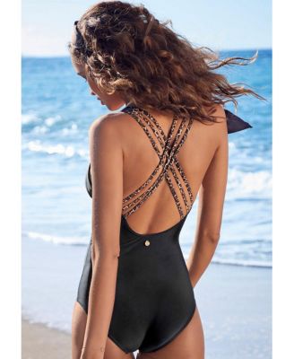 Women's Leopard Cheetah Trim Tummy Control One Piece Swimsuit