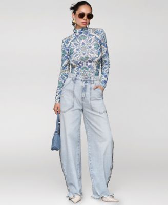 Women's Chain-Trim Barrel Leg Jeans