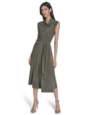 Halston - Women's Jersey Mock-Neck Draped Midi Dress