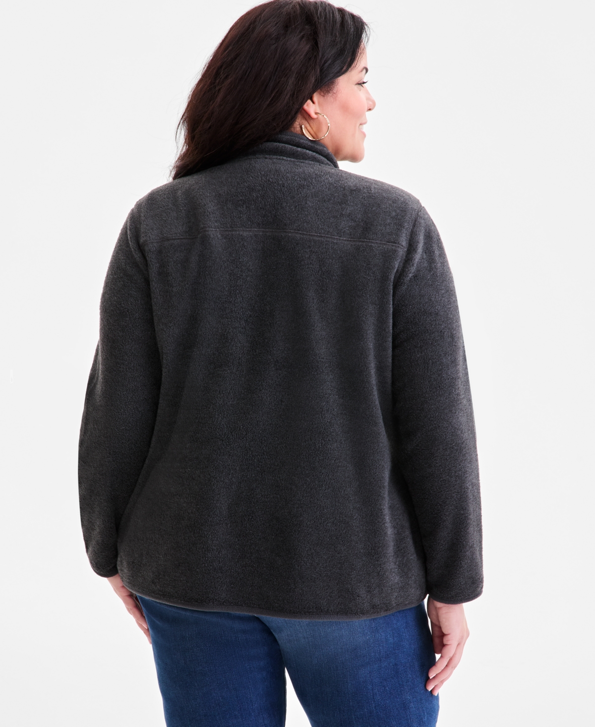 Style & Co Plus Size Solid Polar Fleece Zip-front Jacket, Exclusively At Macy's In Black