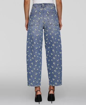 Women's Embroidered Barrel-Leg Jeans