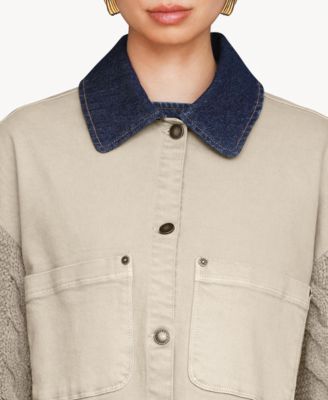 Women's Sweater-Sleeve Rinse Wash Denim Chore Jacket