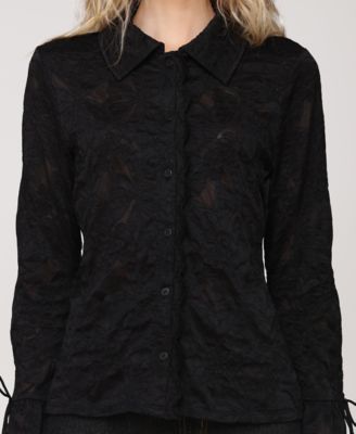 Women's Button-Front Flared-Sleeve Lace Shirt