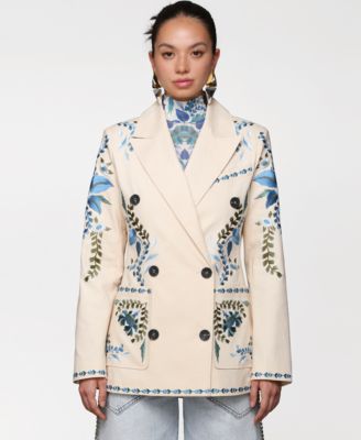 Avec Les Filles - Women's Embroidered Double-Breasted Blazer