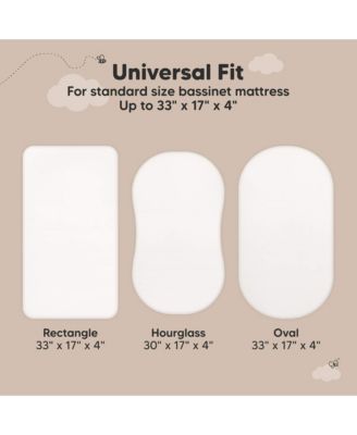 2pk Soothe Waterproof Bassinet Sheets for Girls, Boys, 33x17 Universal Baby Bassinet Mattress Protector Cover