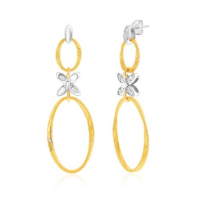 Suzy Levian Golden Helix Sterling Silver & Cubic Zirconia Flower Double Circle Coil Earrings