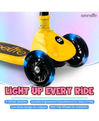 3-Wheel Foldable Kids Scooter - Child Toy Scooter with Built-in LED Wheel Lights, and Easy Maneuvering Lean-to-Steer Technology (Yellow