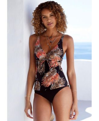 Women's Palm Print Underwire Tankini Swimsuit Top
