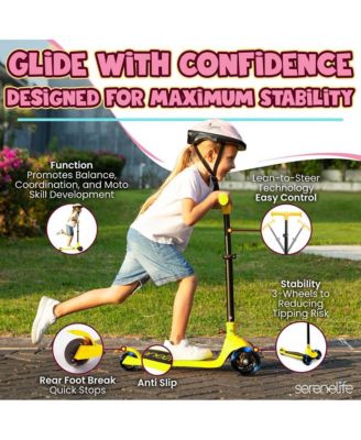 3-Wheel Foldable Kids Scooter - Child Toy Scooter with Built-in LED Wheel Lights, and Easy Maneuvering Lean-to-Steer Technology (Yellow)