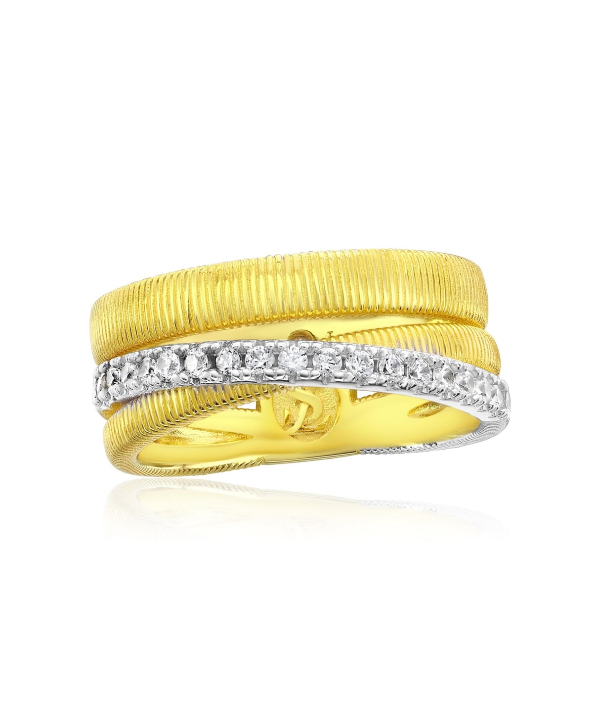 Suzy Levian Golden Helix Sterling Silver Cubic Zirconia Coil Overlapping Ring - Golden